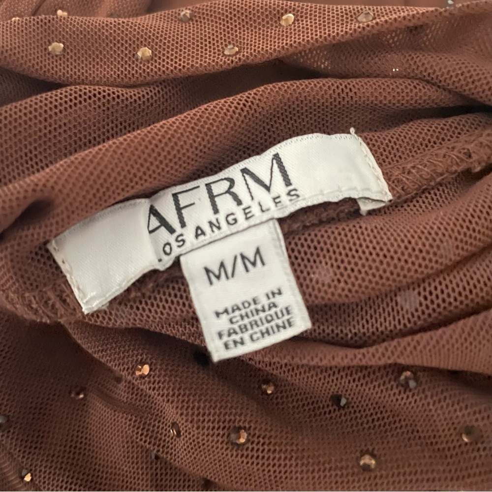 AFRM Shailene Rhinestone Turtleneck Dress Midi Embellished Mesh Brown Medium - Picture 11 of 11